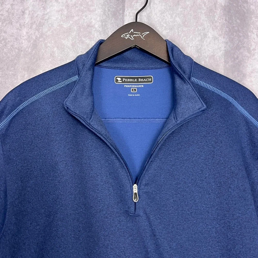 Pebble Beach Pullover Mens Large Blue Excellent Performance Quarter Zip Heather